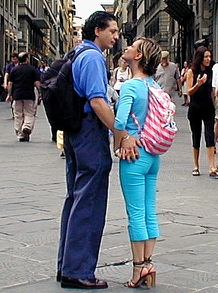 happy Italian tourists in Florence