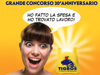 caption: the Tigros campaign banner says "I went shopping and found a job."